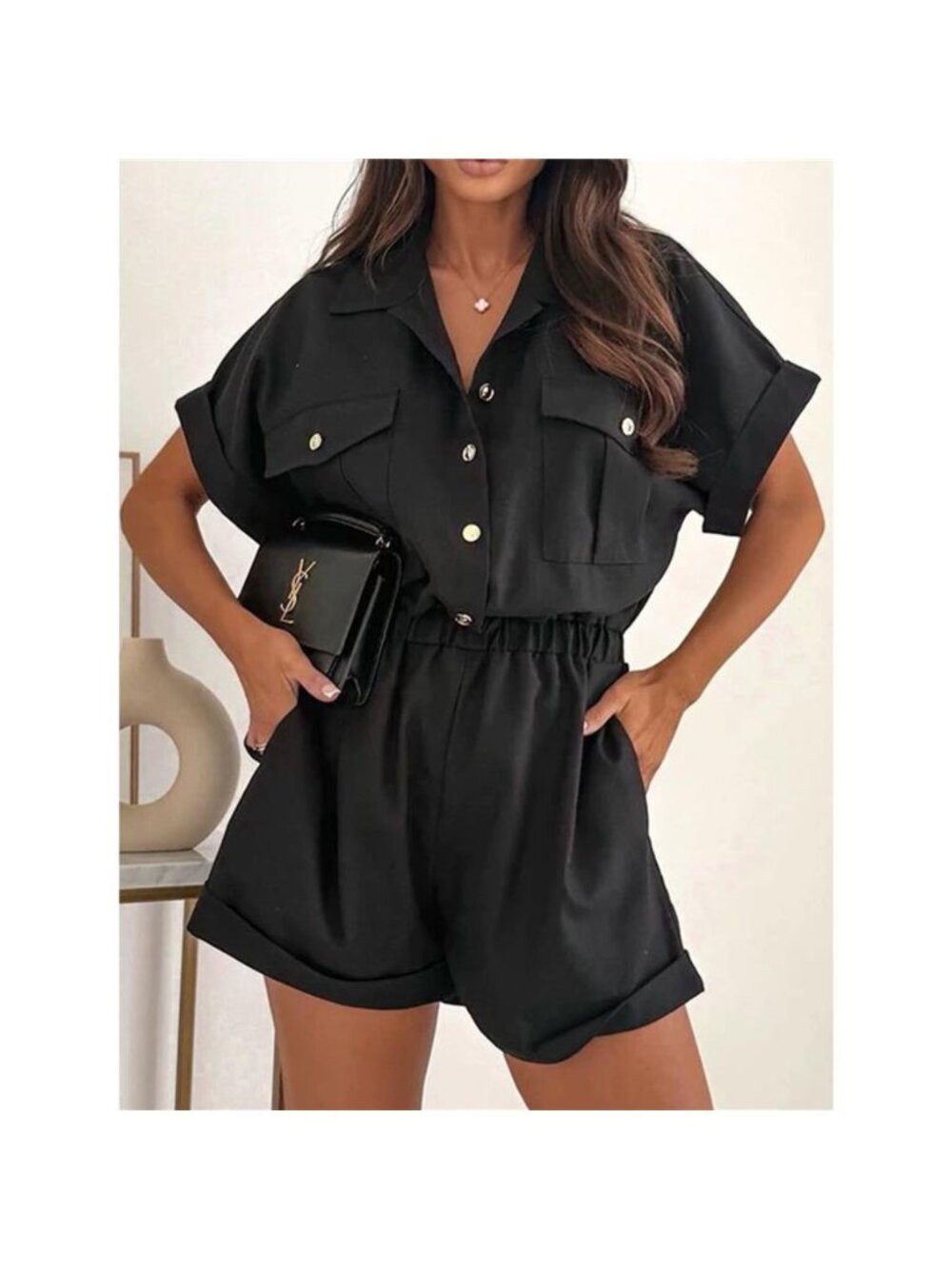 Button Front Short Sleeve Shirt and Shorts Set
